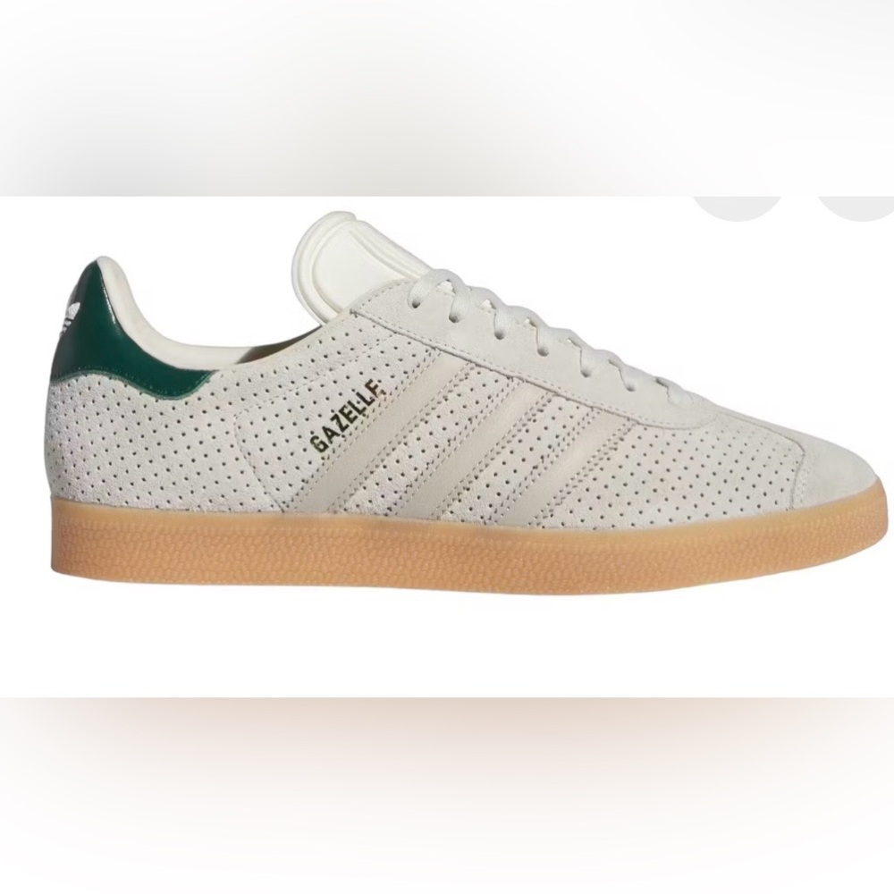 Adidas Gazelle Perforated Sneakers in Aluminum/Collegiate Green-Sz. 6 fits W 7.5